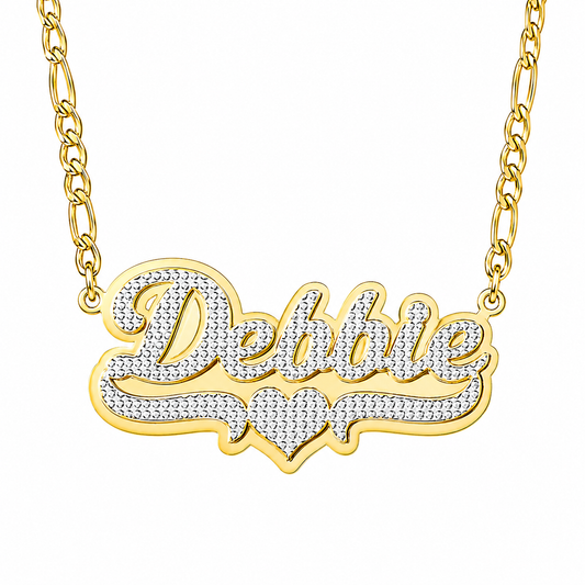 2 Tone 18k gold plated 3d Double Layer Love Name Necklace