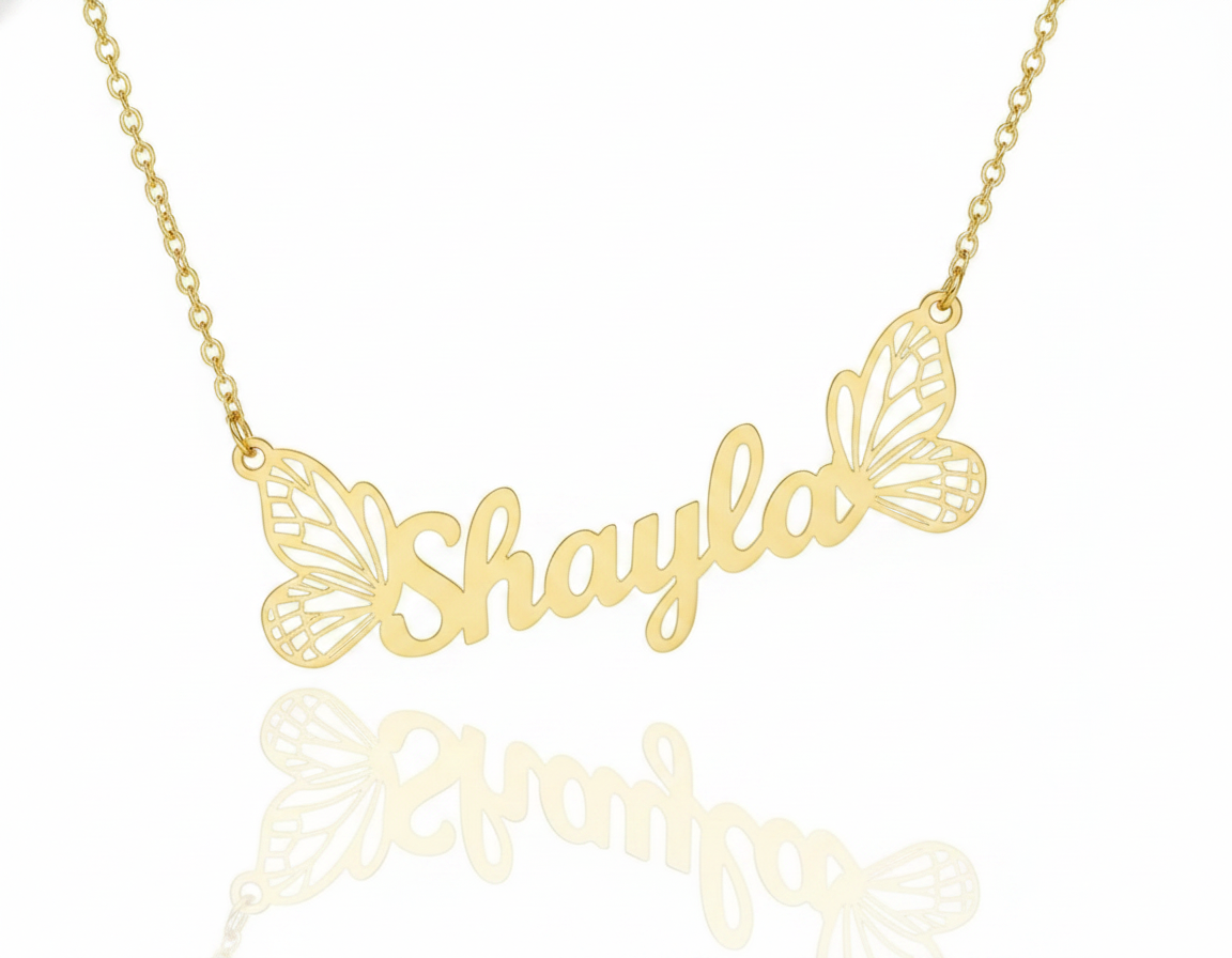 Double Butterfly Name Necklace