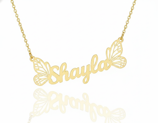 Double Butterfly Name Necklace
